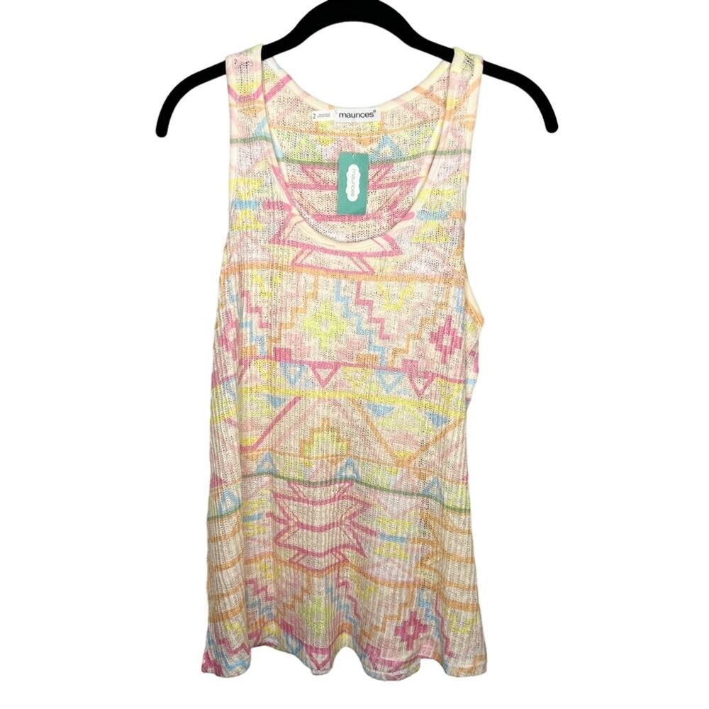 MAURICE'S / yellow pink geometric knit printed tank top / 2X